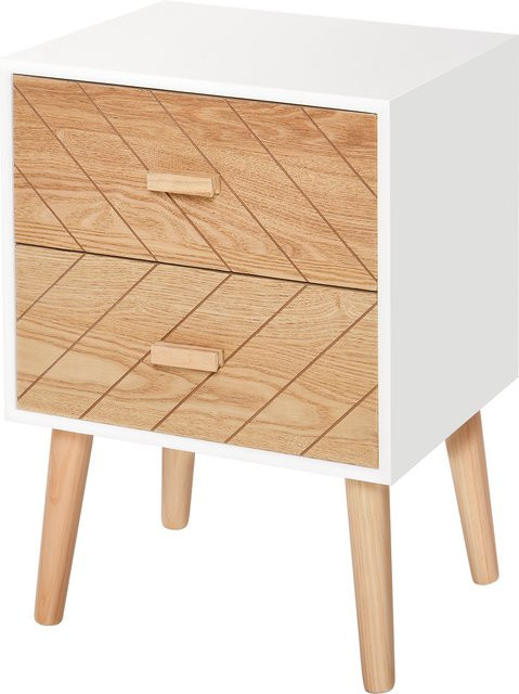 HOMCOM Nachttisch und Flurkommode mit Schubladen in Weiß und Natur, B/T/H: 40 x 30 x 55,5 cm - Bild 1