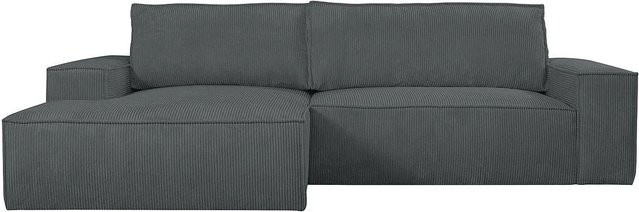 Vente-unique Schlafsofa Amelia in L-Form mit Cord-Bezug, Anthrazitgrau - Bild 1