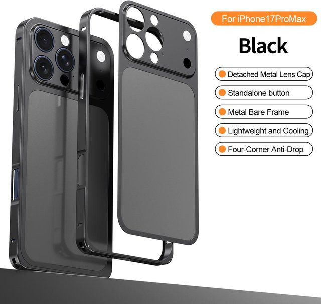 YULIN-003 Schutzhülle für iPhone 16 15 14 13 Pro Max mit abnehmbarer Metallrückplatte und Objektivabdeckung in Schwarz - Bild 1