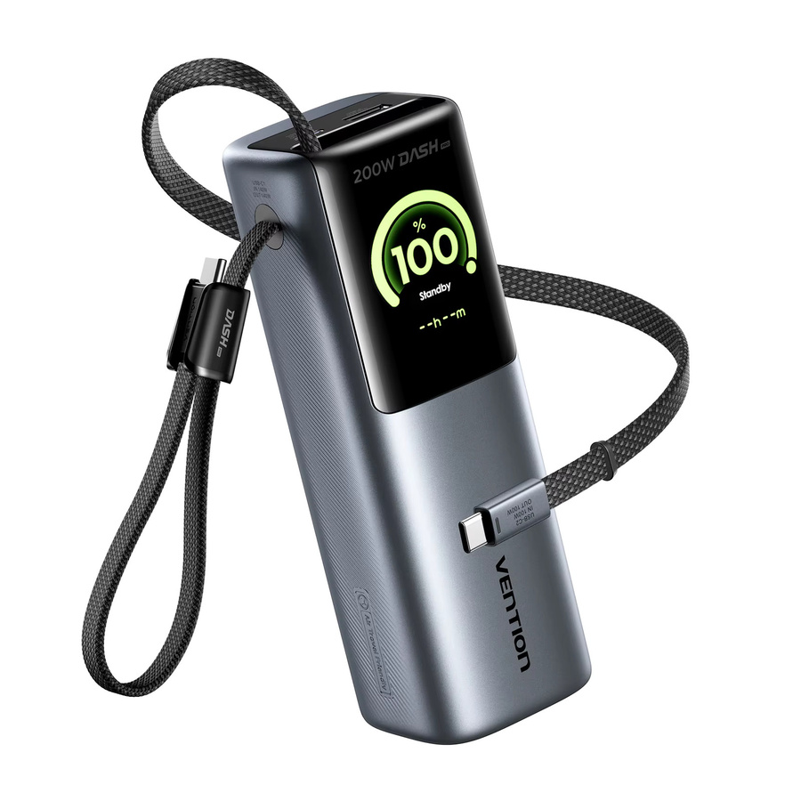 Vention Powerbank 25000mAh mit 200W Schnellladefunktion und einziehbaren Kabeln in Grau - Bild 4