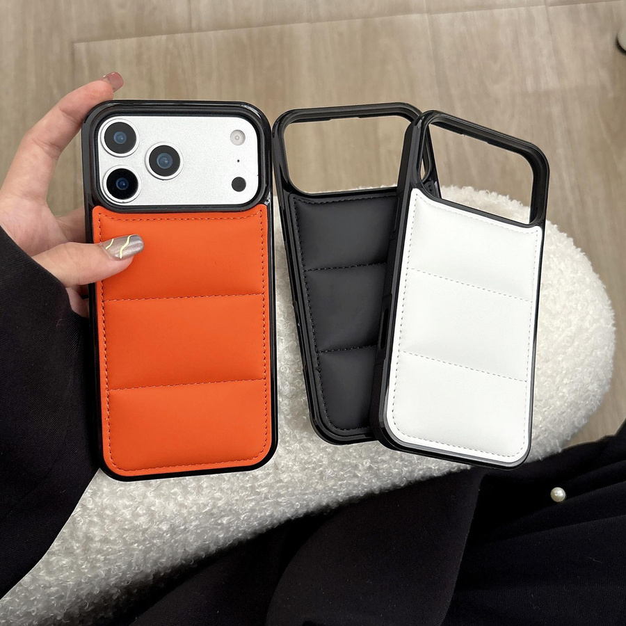 Stoßfeste Daunenjacke Pufferhülle für Apple iPhone 11 bis iPhone 17 Pro Max Plus in Orange - Bild 3