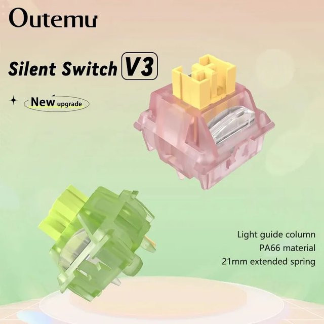 Outemu Silent Peach V3 und Silent Lemon V3 Switches für mechanische Tastaturen, Linear und Tactile, 5-Pin Hot Swap, Pre-Lubed mit PA66 und POM, Gelb - Bild 1