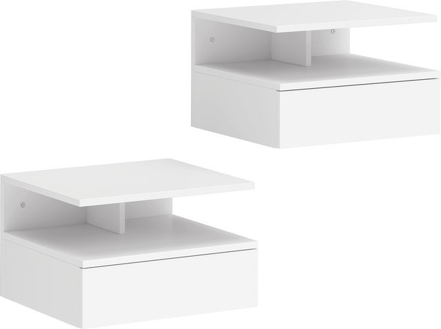 HOMCOM 2-teiliges Set Wandnachttische in Weiß, schwebende Nachtkommoden mit Schublade für das Schlafzimmer, B/T/H: 35 x 32 x 22,5 cm - Bild 1