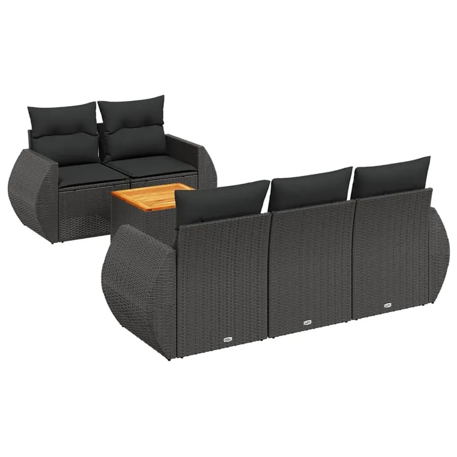 vidaXL 6-teilige Garten-Sofagarnitur in L-Form aus Polyrattan und Metall mit Kissen in Schwarz - Bild 2