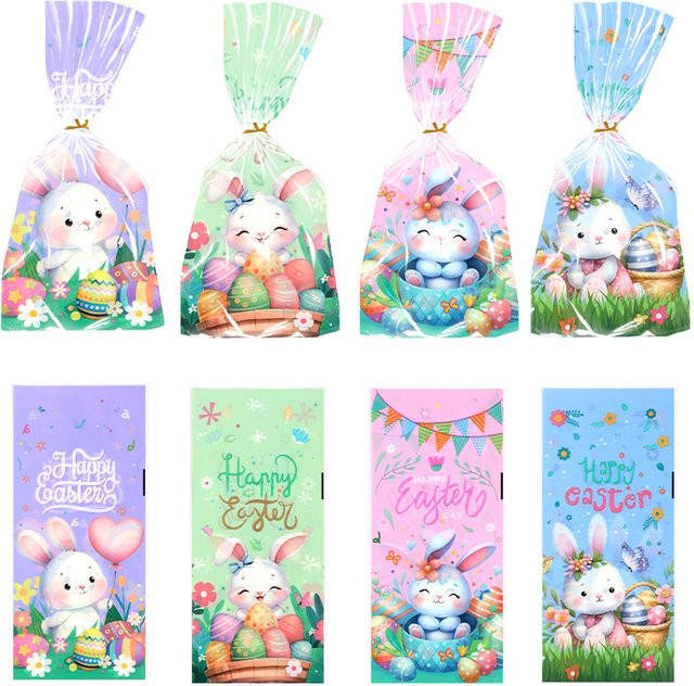 YONGSNOW Ostern Geschenkverpackung aus Kunststoff mit Hase und Eiern für Süßigkeiten und Kekse, Mehrfarbig - Bild 1
