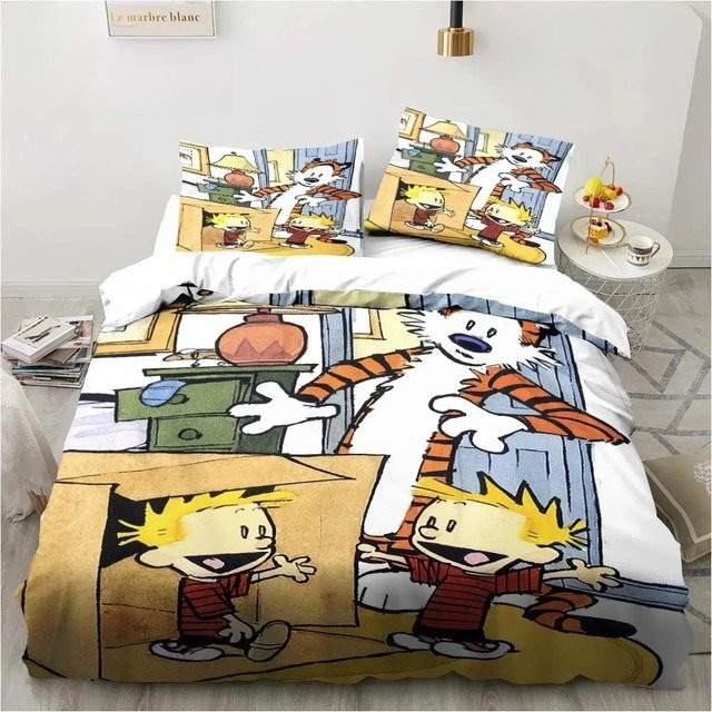 Bettwäscheset Calvin und Hobbes mit 3D-Druck, Motiv Grafik, Mehrfarbig, Material Mikrofaser Polyester, B/H: 135 x 200 cm - Bild 1