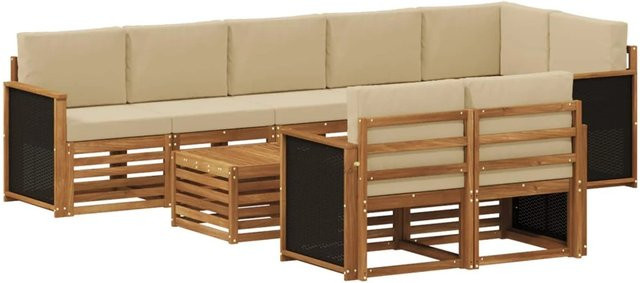 vidaXL Sofagarnitur aus Massivholz Akazie in Braun und Natur-Beige mit modernem Latten-Design - Bild 1