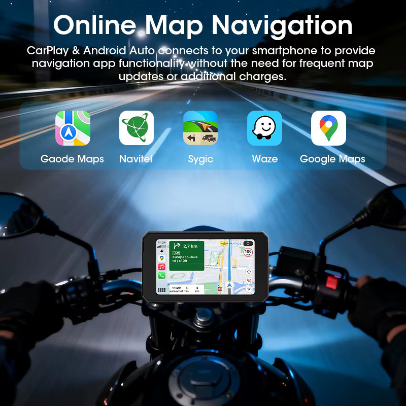 srnubi Tragbares 5-Zoll Motorrad-Navigationsgerät mit GPS, kabellosem CarPlay und Android Auto, Bluetooth, Moto-Monitor, TPMS-Unterstützung und IPX7 wasserdichtem Display in Schwarz - Bild 6