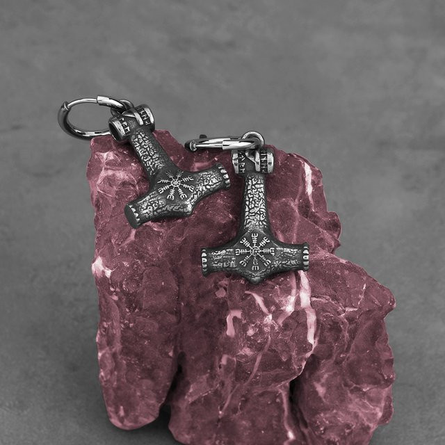 von Awe Ohrringe, Thors Hammer, Edelstahl, Schwärzung, Unisex - Bild 1
