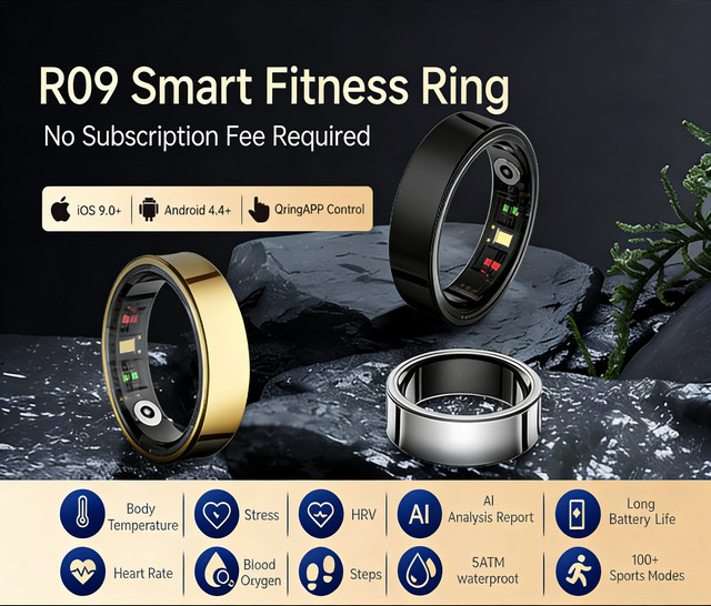 Amovan Smart Ring Premium in Gold mit Temperaturmessung und Schlaf-Tracking für Samsung und iOS, Unisex - Bild 1