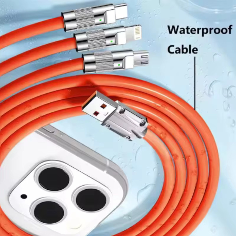3-in-1 Schnellladekabel 120W mit 1,2m Länge für iPhone, Android, Huawei, Tablet und Laptop in Orange - Bild 6
