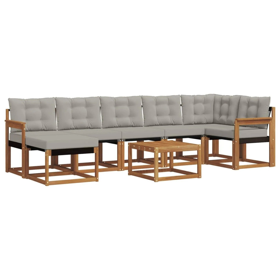 vidaXL Outdoor-Sofagarnitur 8-teilig aus Akazienholz mit Kissen in Natur und Hellgrau - Bild 2