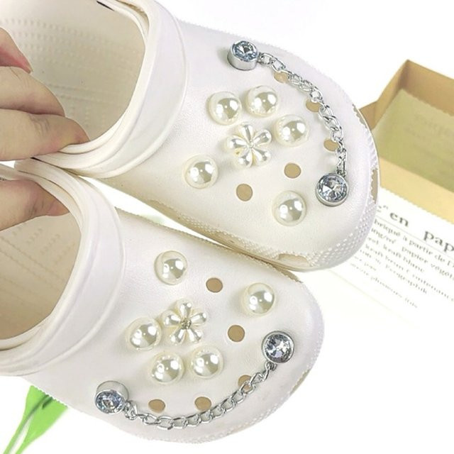 FHLDING Schuh Charms Set, Weiß, Perle, Blume, Diamant - Bild 1