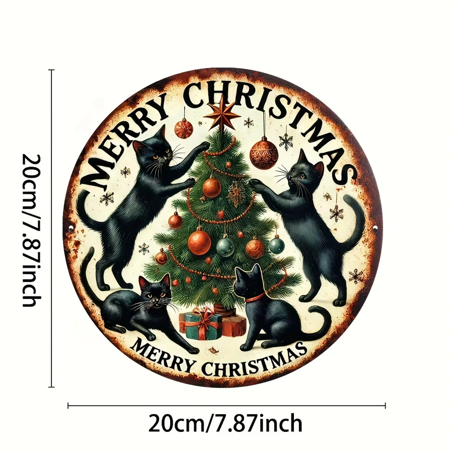 Rundes Metallschild von Potdemiel mit schwarzer Katze für Weihnachtsdekoration, Durchmesser: 20,32 cm - Bild 2