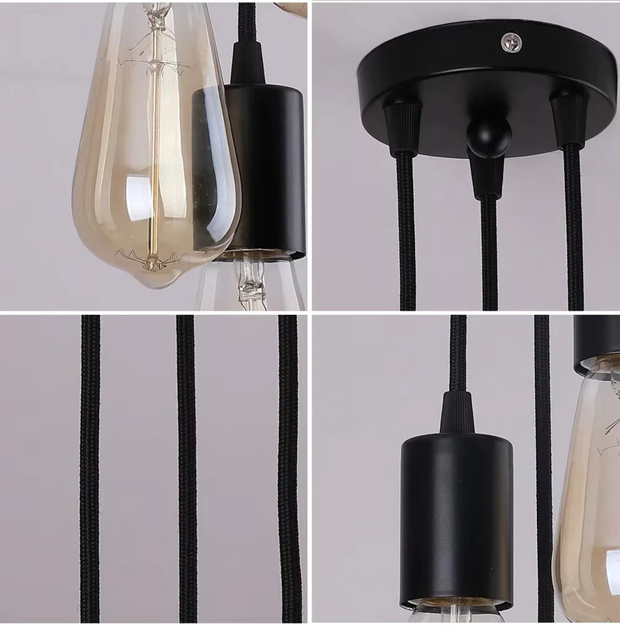 ASCELINA 3-Kopf Pendelleuchte im industriellen Stil aus Metall, Schwarz, E27 Loft Edison Hängelampe für dein Wohnzimmer - Bild 5