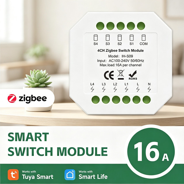Tuya Zigbee Smart Switch Modul 16A Relais-Schalter in Weiß zur DIY-Lichtsteuerung kompatibel mit Alexa, Google Assistant und Smart Life - Bild 1