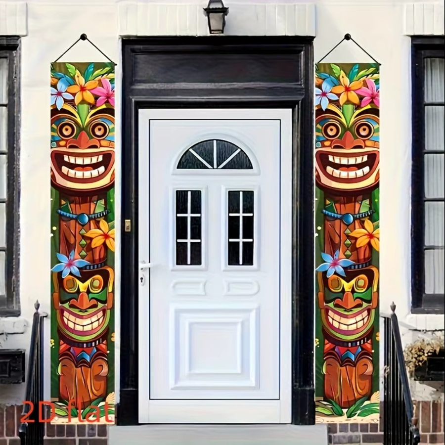 VIKAMA Tiki-Totem-Druck, dekorative Türpaare für den Außenbereich und die Veranda in Mehrfarbig, B/H: 180 x 30 cm - Bild 4