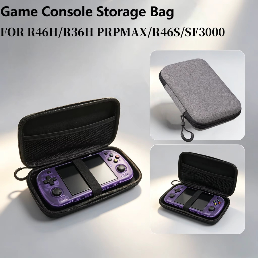 BOYHOM Spiel-Aufbewahrungstasche für R36HPROMAX mit Schutzfolien aus gehärtetem Glas, tragbare Retro-Schutztasche mit Reißverschluss in Grau und Transparent - Bild 5