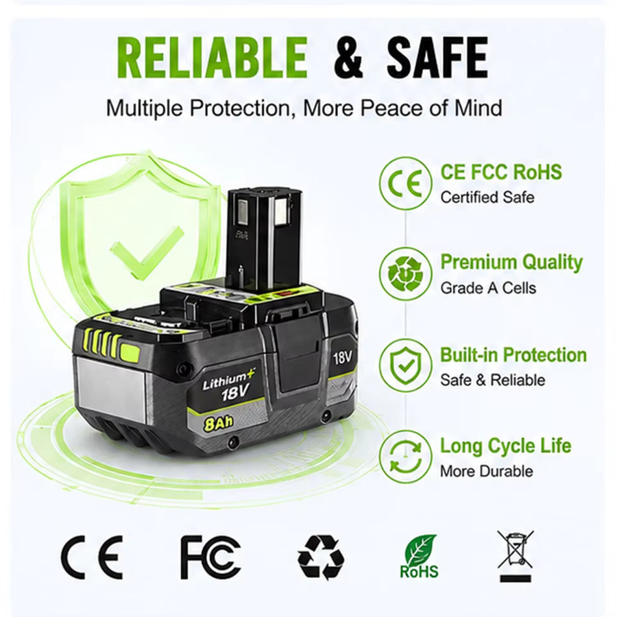 RYOBI kompatibler 18V 8000mAh Li-Ionen-Akku für Elektrowerkzeuge P108 P104 P107 RB18L50 RB18L20 - Bild 4