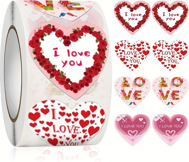 500 herzförmige I Love You Geschenkumschläge aus Papier in Rot und Rosa für Valentinstagsdekorationen - Bild 1