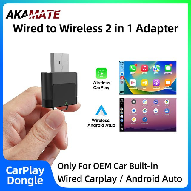 AKAMATE 2-in-1 Wireless Mini CarPlay und Android Auto Dongle in Schwarz mit USB-C Anschluss für VW, Toyota, Audi und Benz - Bild 1