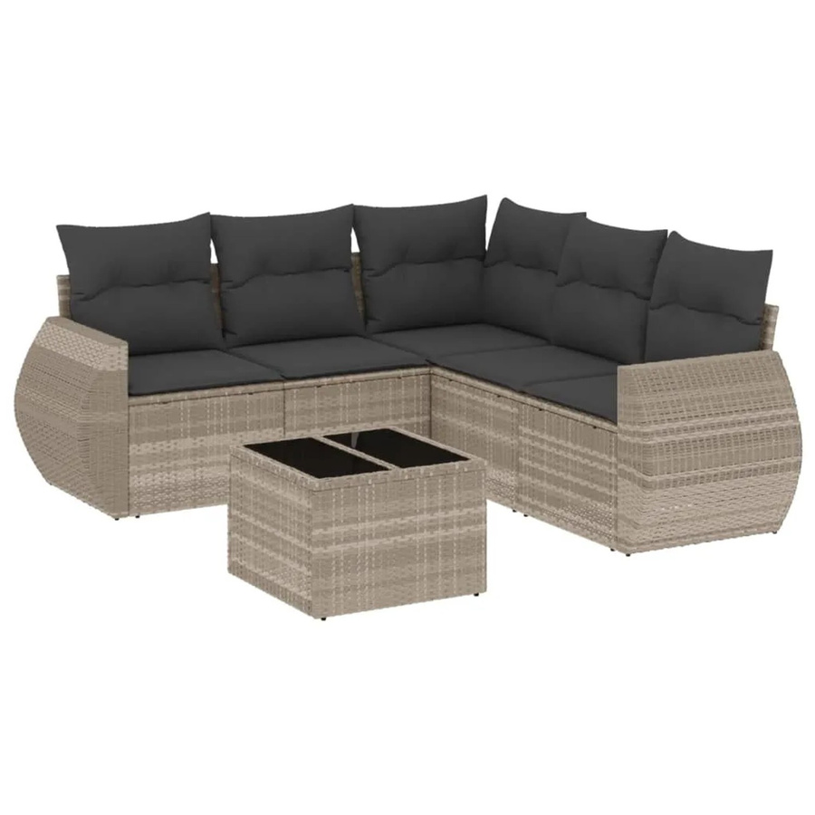 vidaXL 6-tlg Garten-Sofagarnitur in L-Form mit Couchtisch und Ottoman, Hellgrau, Poly Rattan und Metallrahmen - Bild 2