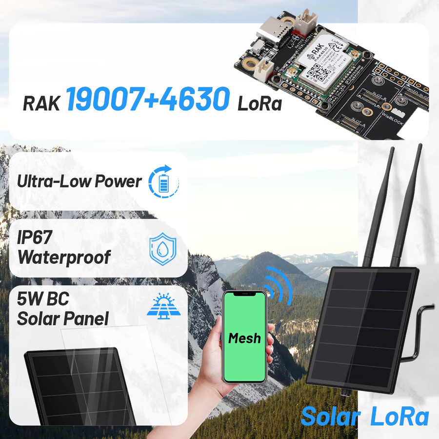 Wildgameplus D5L Solarbetriebener LoRa-Knoten-Repeater für Meshtastic Meshcore, kompatibel mit Wisblock RAK19007 RAK4630 LoRa-Modul, Schwarz - Bild 2
