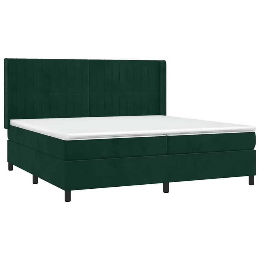 vidaXL Boxspringbett mit Matratze in Dunkelgrün aus Samt mit LED-Unterbettbeleuchtung und USB-Anschluss, B/T/H: 200 x 200 x 118 cm - Bild 2