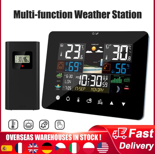 Meterk Multifunktions-Wetterstation mit Touchscreen und kabellosem Außensensor in Schwarz - Bild 1