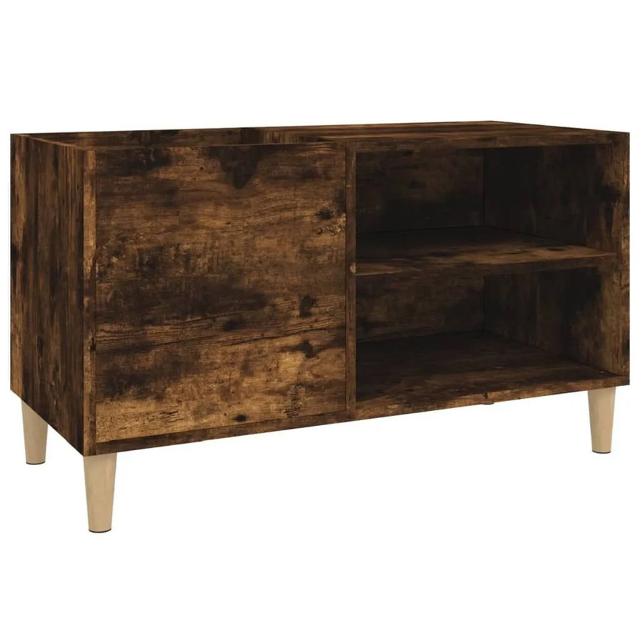 vidaXL Plattenschrank Räuchereiche in Braun aus Holzwerkstoff und Eukalyptus Massivholz, B/T/H: 84,5 x 38 x 48 cm - Bild 2