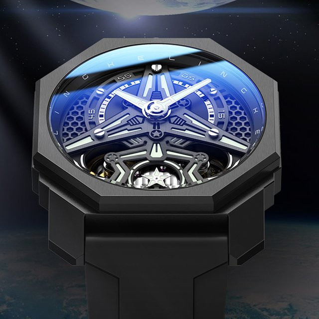 LINGKE Chronograph-Armbanduhr, Automatik, Edelstahl, Blau, Herren - Bild 1