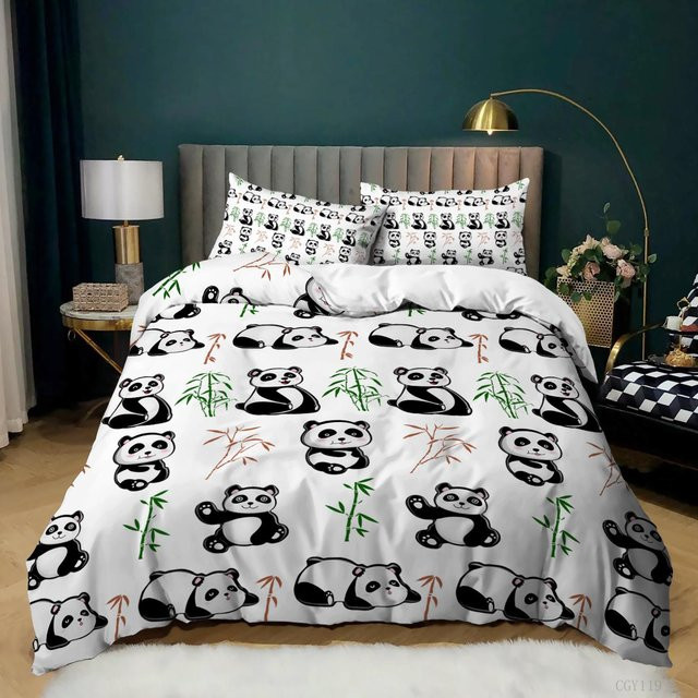 Binchi Bettwäscheset Panda Cartoon Motiv aus Mikrofaser für Kinder, 3-teilig, Weiß, B/H: 150 x 200 cm - Bild 1