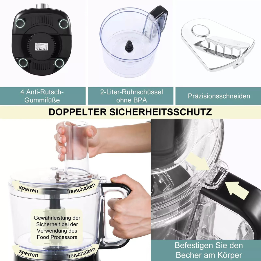 Topstrong 8-in-1 Fleischwolf Küchenmaschine mit 800W und 3 Geschwindigkeiten in Schwarz - Bild 3