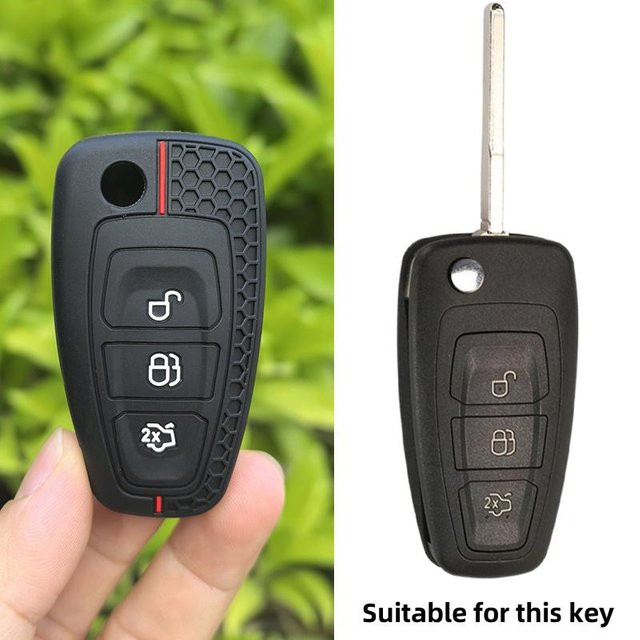 Schwarze Silikon Schlüsselanhänger Hülle für 3-Tasten Auto Fernbedienungen passend für Ford Ranger C-Max S-Max Focus MK3 Galaxy Mondeo Transit Tourneo Custom - Bild 1