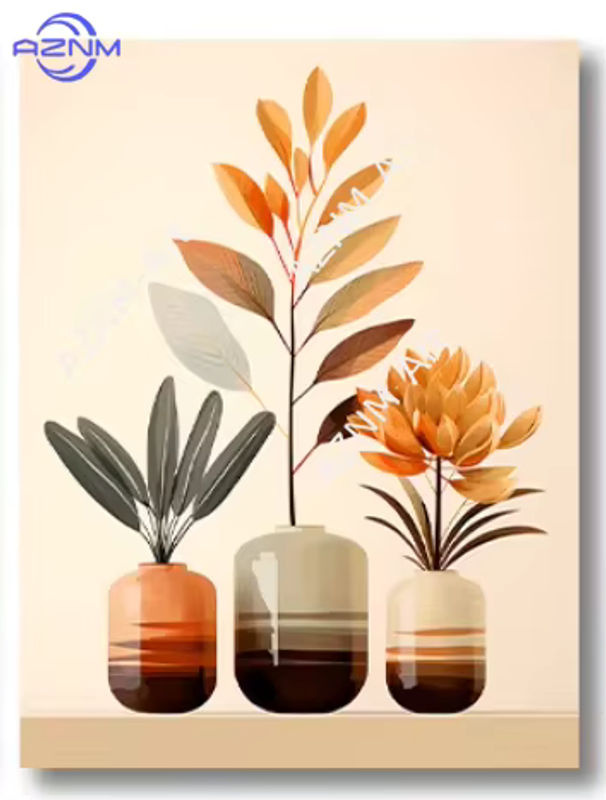 Potdemiel Retro Leinwandbild mit Blättern und Vase in abstrakter Floral-Optik, mehrfarbig, Wandkunst für dein Wohnzimmer - Bild 4