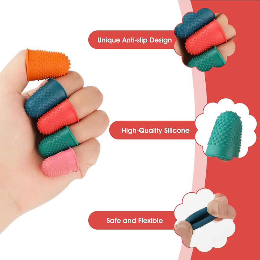 JAY HOME Silikon Fingerhut Protektoren Set, 5 Stück, Mehrfarbig, Fingerschutz für Nähen und Stickerei - Bild 4