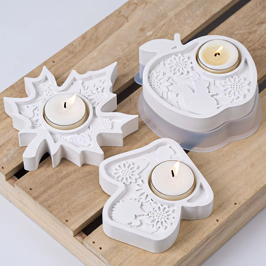 UDOCOOL Silikonform für DIY Kerzenständer mit Ahornblatt, Pilz und Apfel Relief Muster für Gips und Harz - Bild 5