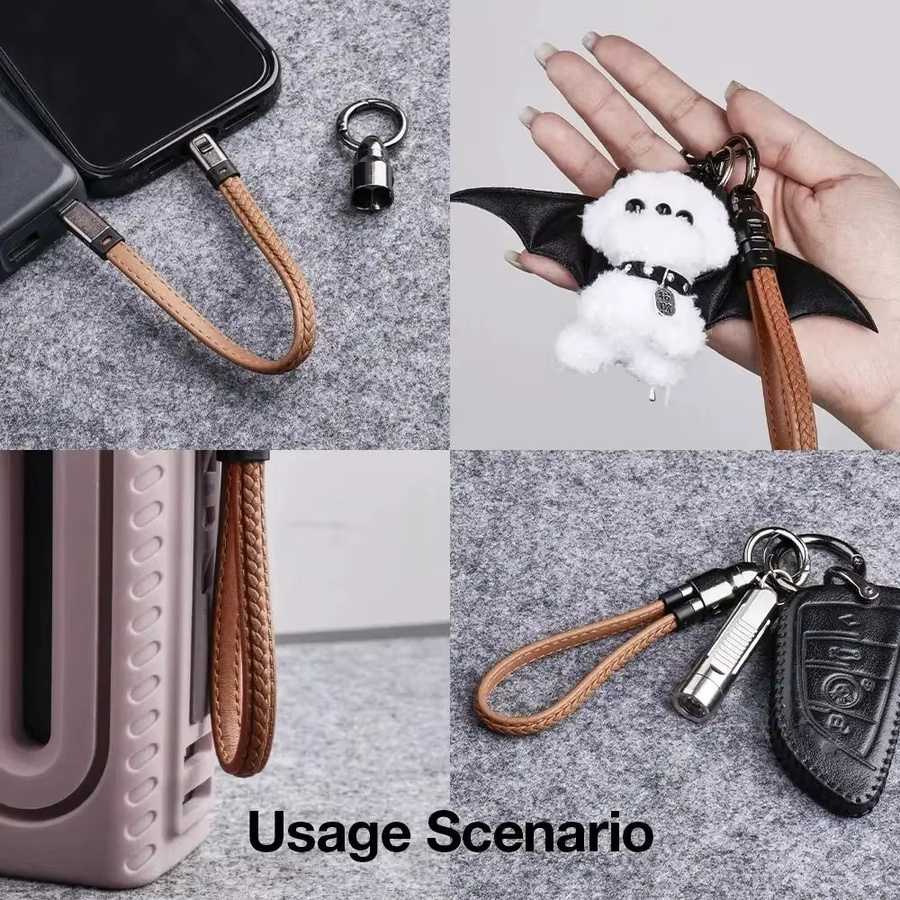 240W USB-C zu USB-C Schnellladekabel in Schwarz mit Lederdesign und Schlüsselanhänger für iPhone 15 16, MacBook und Android-Geräte - Bild 5
