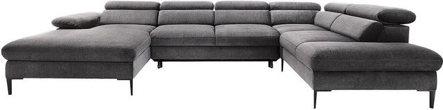 Schlafsofa Sepina von Pascal Morabito in Anthrazitgrau mit L-Form und Samtbezug, Breite: 353 cm - Bild 1