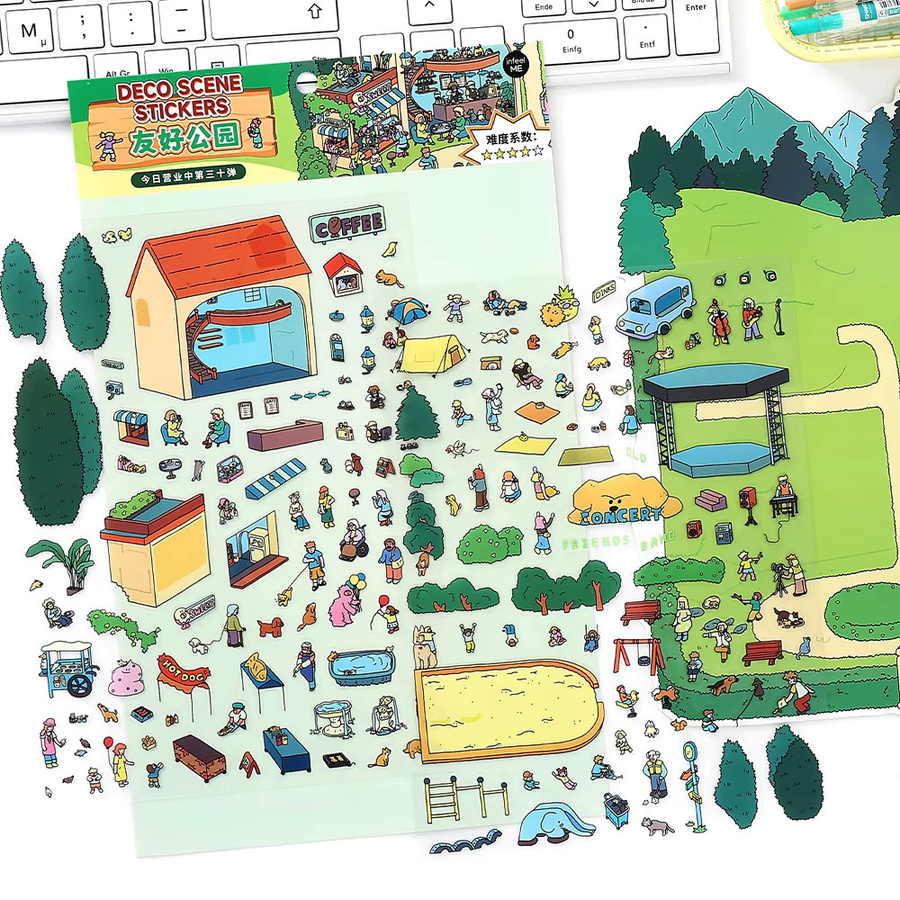 Übergroße Landschaftsaufkleber aus PET im 2.5D Design, 3 Blatt/Beutel, Mehrfarbig, Dekorative Aufkleber für Collage, Büro und Tagebuch - Bild 2