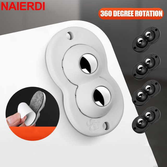 NAIERDI 4er-Pack Mini-Räder für Kleingeräte, selbstklebende 360 Grad Lenkrollen in Weiß für Mülleimer und Aufbewahrungsboxen - Bild 1