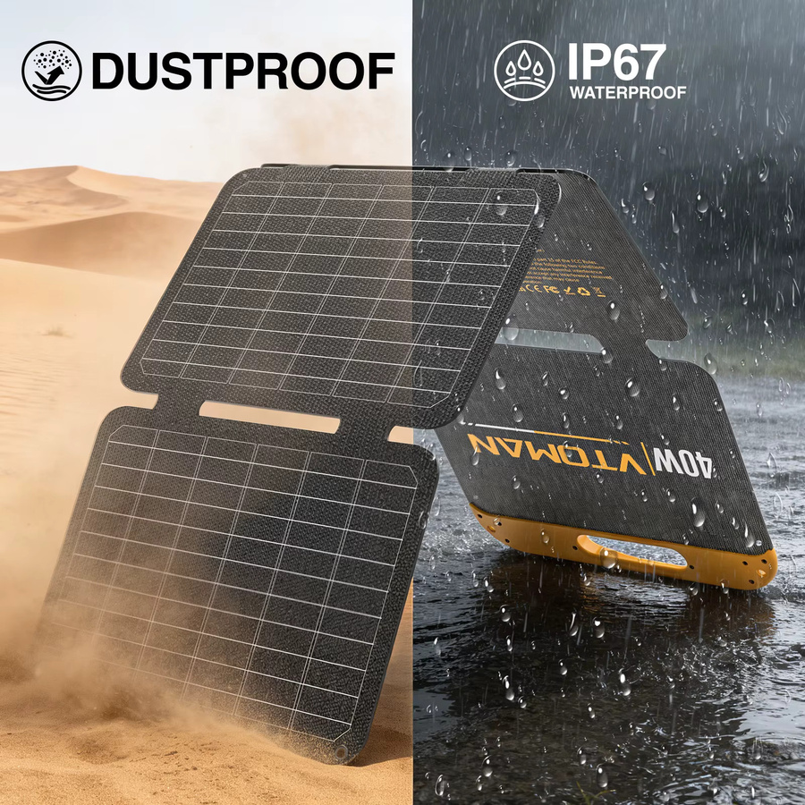 VTOMAN Faltbares 40W Solarpanel in Schwarz, Tragbares Wasserdichtes Solarladegerät mit USB-C und USB-A Ausgängen für Handy, Tablet und Jump 100/FlashSpeed300, Ideal für Camping, Reisen und Wandern - Bild 4