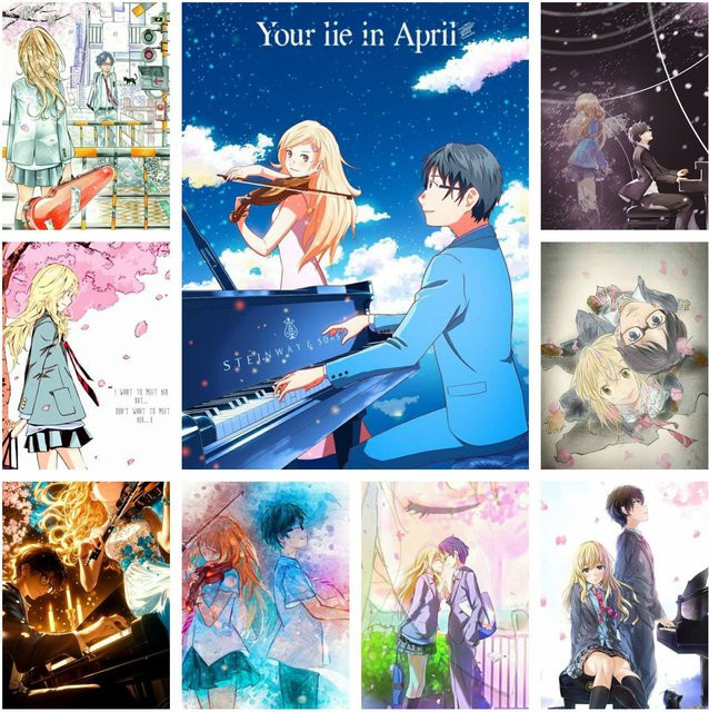 Potdemiel April Is Your Lie 5D DIY Diamant-Stickerei Campus Love Anime mit runden Steinen, Multicolor, B: 40 cm, H: 30 cm - Bild 1