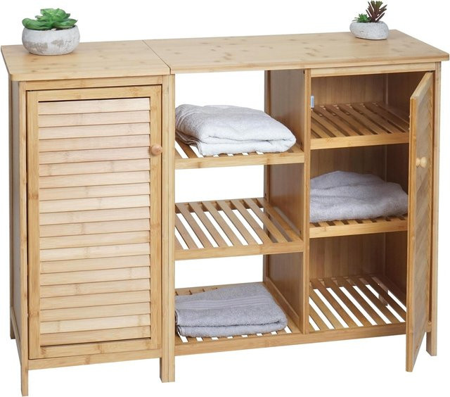 Badezimmerschrank MCW-B18 aus Bambus mit 2 Türen, B/T/H: 75 x 33 x 99 cm - Bild 1