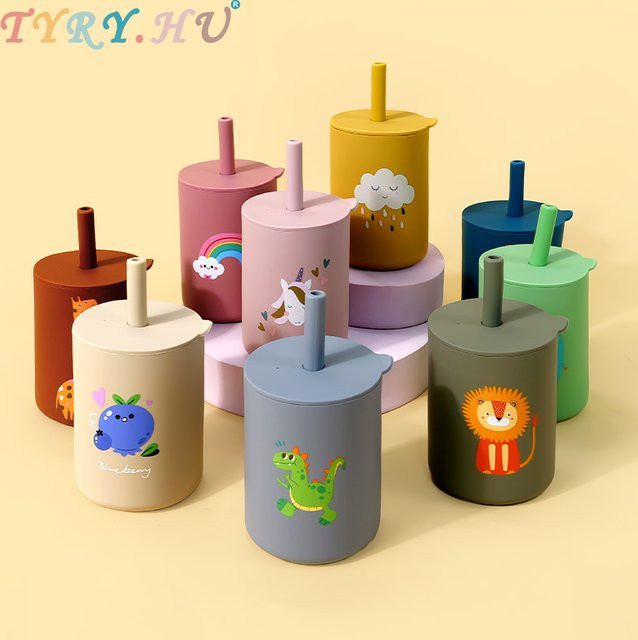 TYRY.HU Baby Trinklernbecher aus lebensmittelechtem Silikon mit Strohhalm, BPA-frei, Cartoon-Design - Bild 1