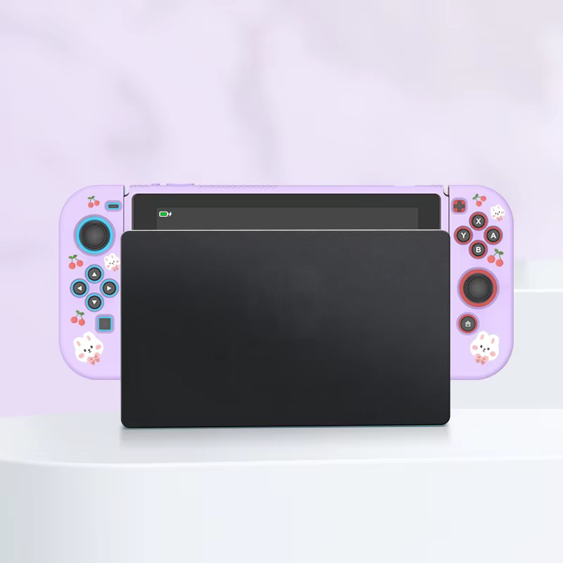 Pile of Little Rabbits Schutzhülle für Nintendo Switch OLED, weiche TPU Slim Cover in Weiß und Lila - Bild 2
