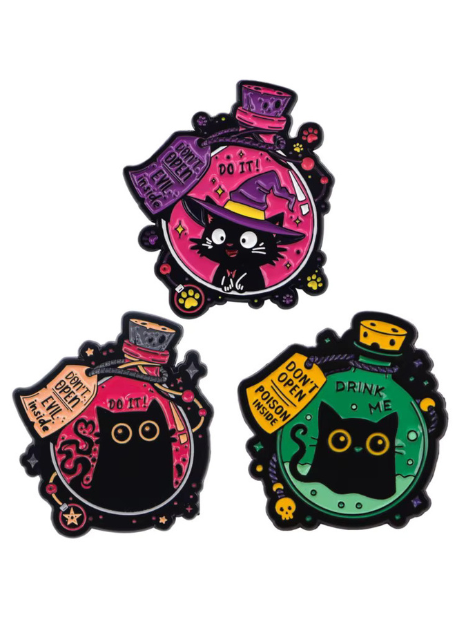 Emaille-Pin-Set Schwarze Katze, Gothic, Halloween, Unisex - Bild 3