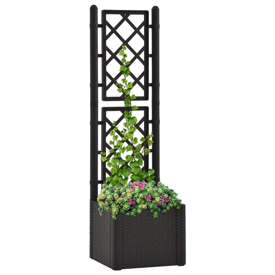 furnicato Garten-Hochbeet mit Spalier und Selbstbewässerungssystem im Rattan-Design, Anthrazit, B/T/H: 142 x 43 x 43 cm - Bild 2