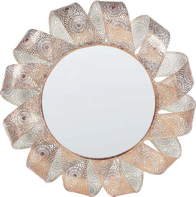 Beliani Wandspiegel MANGALORE in Weiss und Gold mit geometrischem Design aus Glas und Metall, Durchmesser: 60 cm - Bild 1