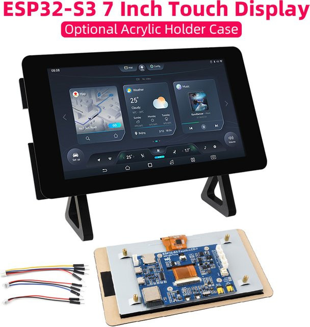 SHCHV ESP32-S3 7-Zoll-Touchscreen-Entwicklungsboard mit Xtensa LX7 Dual-Core-Prozessor, 8M Flash, WiFi und Bluetooth 5 in Schwarz - Bild 1